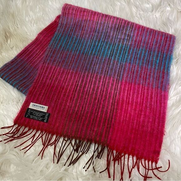 Descours Paris Vtg Scarf Multicolor Striped Tassel Fringe‎ Wool Mohair Blend - Picture 1 of 4